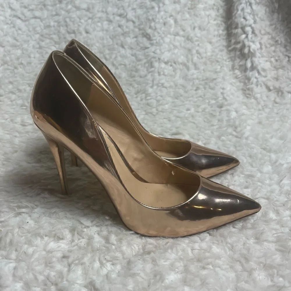 Steve Madden Daisie Rose Gold Patent faux leather slip on heels pointed toeSZ7.5
